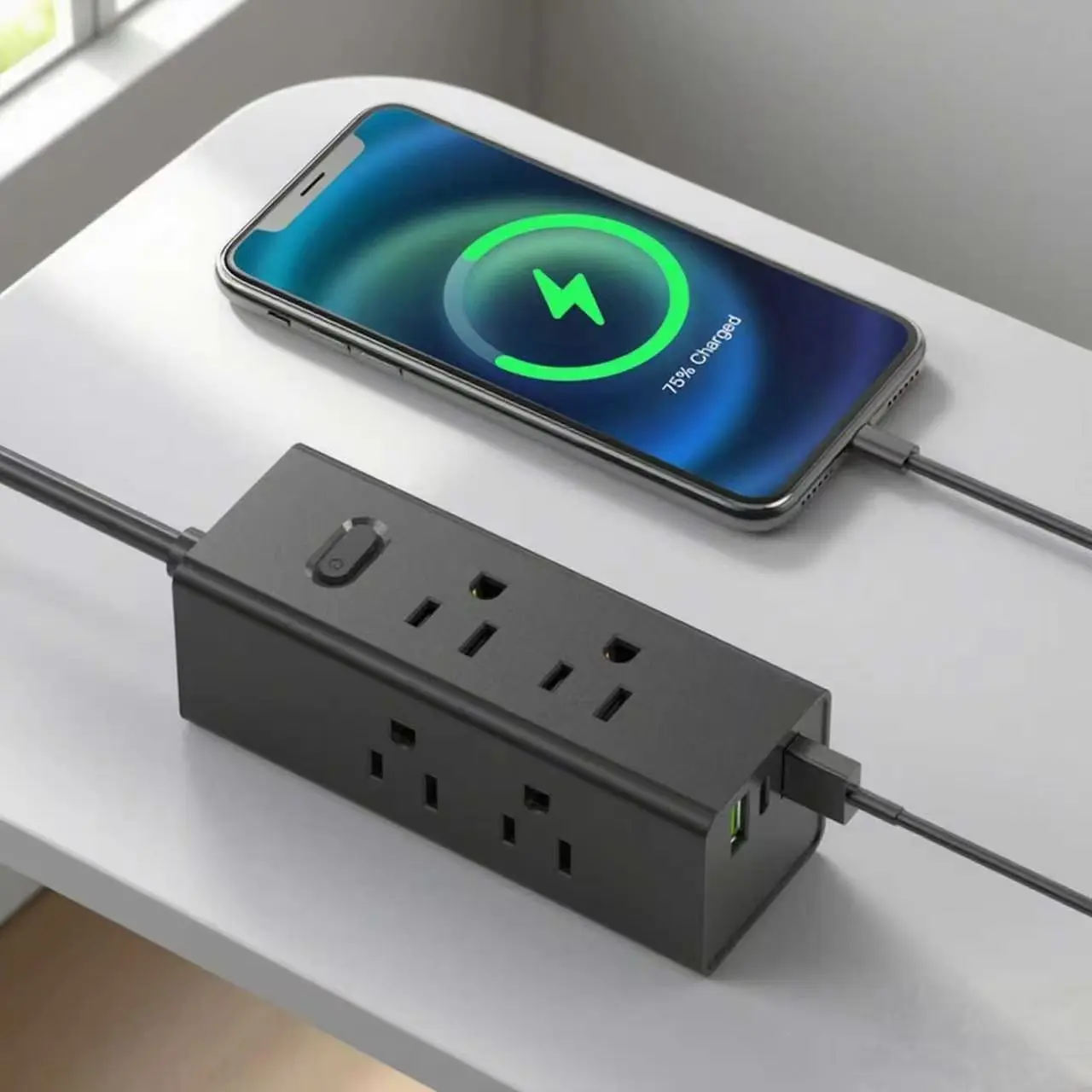 Dải nguồn Hoa Kỳ có dây nối dài phích cắm phẳng USB Dải nguồn du lịch